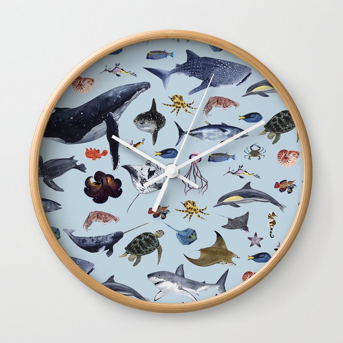 SEA CREATURES poster with names Wall Clock