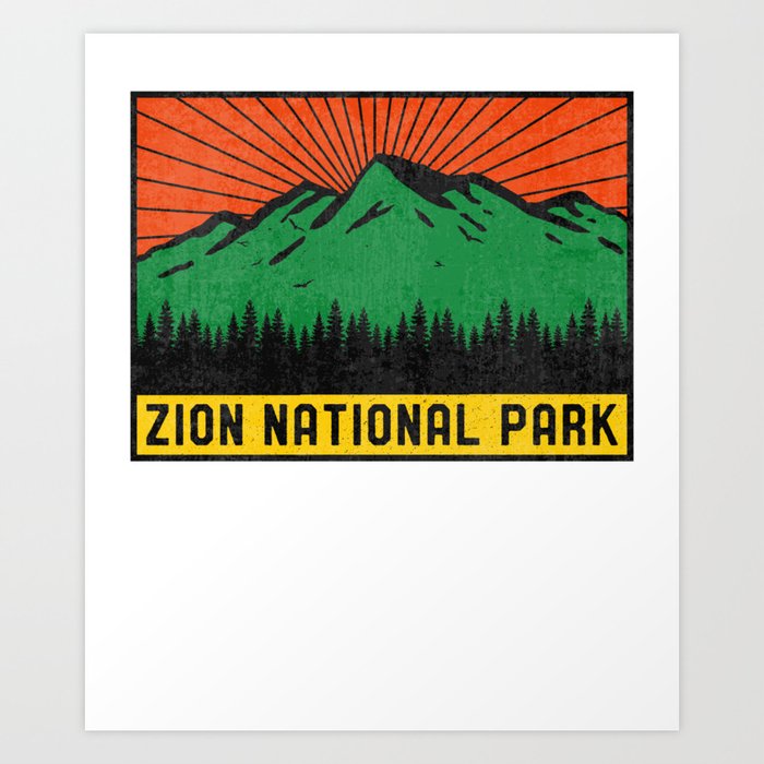 Vintage Zion National Park Utah Mountain Souvenir Retro 60s Art Print