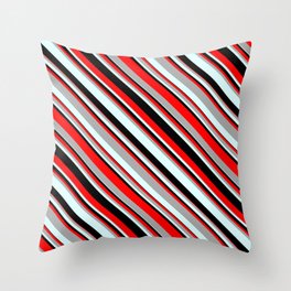 [ Thumbnail: Red, Dark Grey, Light Cyan, and Black Colored Striped Pattern Throw Pillow ]