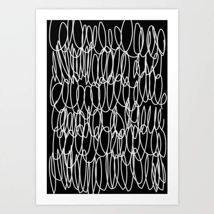 Simple Minimal Modern Scribble Line Abstract White and Black Art Print