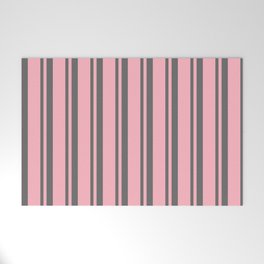 [ Thumbnail: Dim Gray & Light Pink Colored Stripes Pattern Welcome Mat ]
