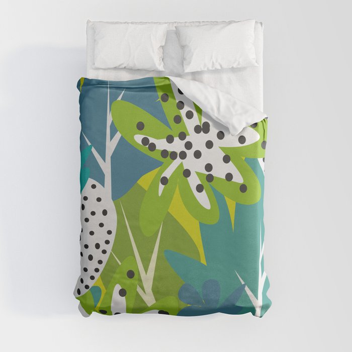 White strawberries and green leaves Duvet Cover