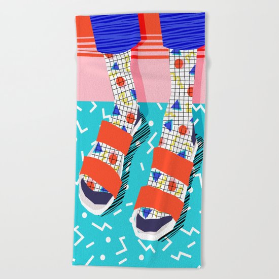 No Doi - memphis throwback retro classic style fashion 1980s 80s hipster shoes socks urban trendy Beach Towel