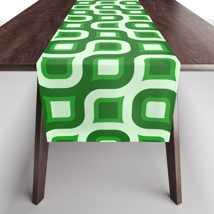 Truchet Modern Abstract Concentric Circle Pattern - Green Table Runner