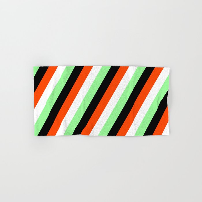Black, Red, White, and Green Colored Lined Pattern Hand & Bath Towel