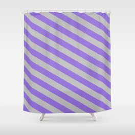 [ Thumbnail: Purple and Grey Colored Lined Pattern Shower Curtain ]