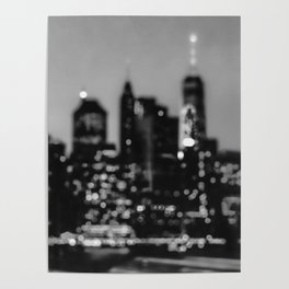 New York City Manhattan skyline at night black and white Poster
