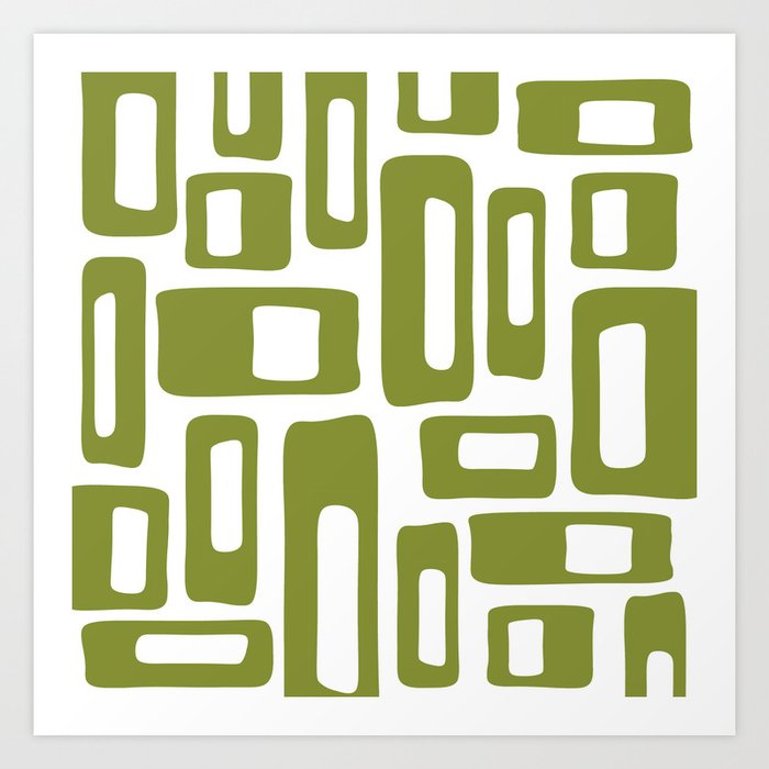 Retro Mid Century Modern Abstract Pattern 336 Olive Green Art Print