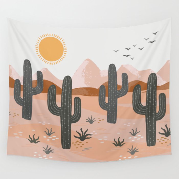 Cacti Desert Landscape Wall Tapestry