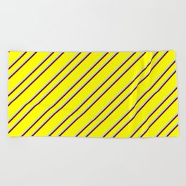 [ Thumbnail: Yellow, Powder Blue, and Maroon Colored Stripes Pattern Beach Towel ]