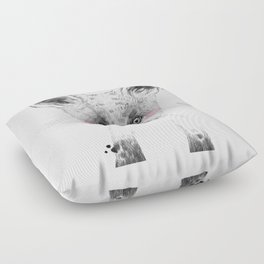 Fox - Black and White Watercolor with blush cheeks Floor Pillow