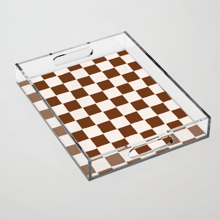 Brown + Tan Hand-Painted Checker Acrylic Tray