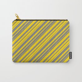 [ Thumbnail: Gray & Yellow Colored Lined Pattern Carry-All Pouch ]