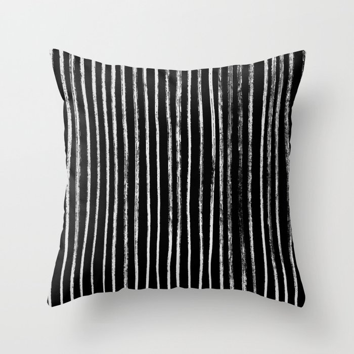 White Line Pattern on Black Throw Pillow
