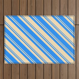 [ Thumbnail: Blue and Beige Colored Pattern of Stripes Outdoor Rug ]