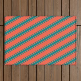 [ Thumbnail: Red & Dark Cyan Colored Lined Pattern Outdoor Rug ]
