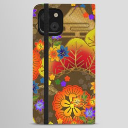 Japanese fall pattern on Brown iPhone Wallet Case