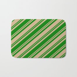 [ Thumbnail: Tan and Green Colored Lined Pattern Bath Mat ]