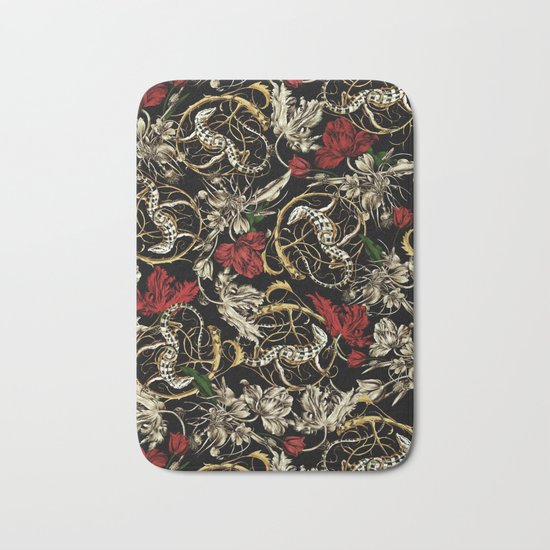 Floral and Lizard Pattern Bath Mat