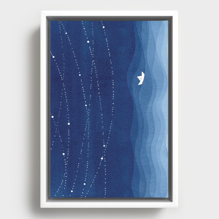 Follow the garland of stars, ocean, sailboat Framed Canvas