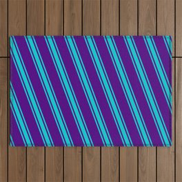 [ Thumbnail: Indigo and Dark Turquoise Colored Striped/Lined Pattern Outdoor Rug ]