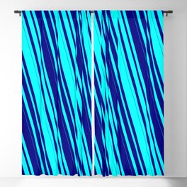 [ Thumbnail: Cyan & Blue Colored Lined Pattern Blackout Curtain ]