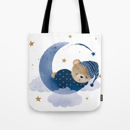 Cute bear sleeps on the moon Tote Bag