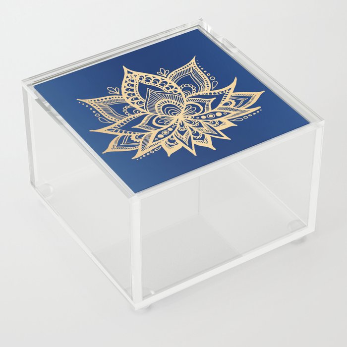 Gold and Blue Lotus Flower Mandala Acrylic Box