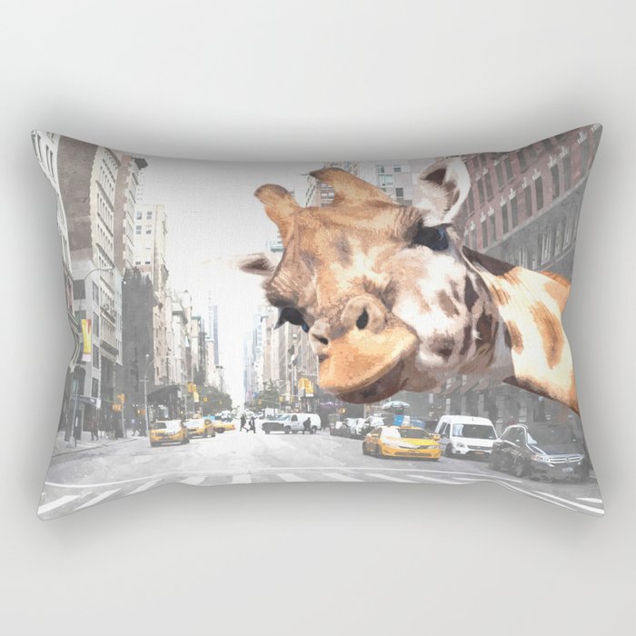 Selfie Giraffe in New York Rectangular Pillow