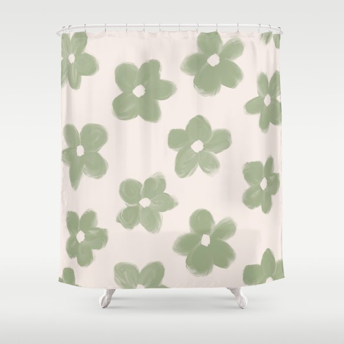 Sage Green Flowers Shower Curtain