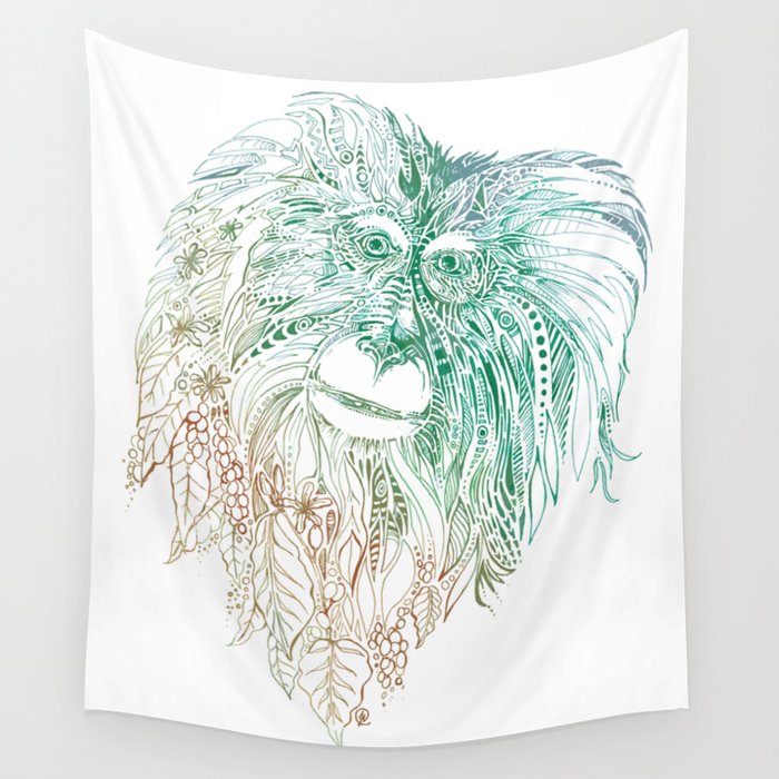 Lion Tailed Macaque VS Coffee Wall Tapestry