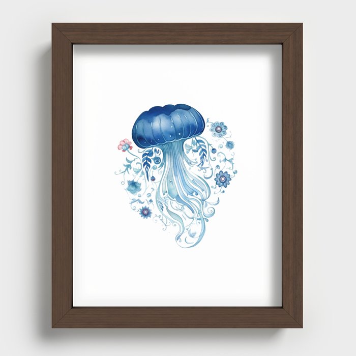 Folk Art Jellyfish Recessed Framed Print