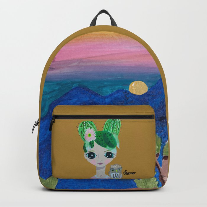 ~ Cactus Hair Clementine & Pygmy Owl ~10 year old Artist Amelia Milly Moo Backpack