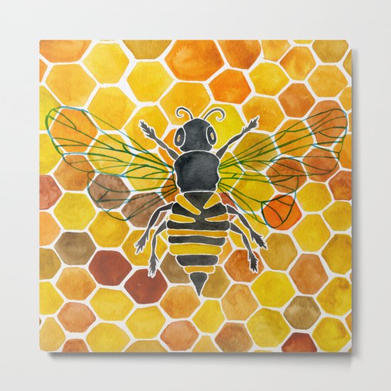 Bee & Honeycomb Metal Print