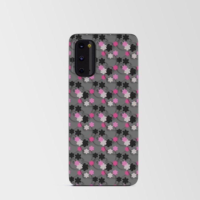 Spring Silver 3D Pink Damask Floral Collection Android Card Case