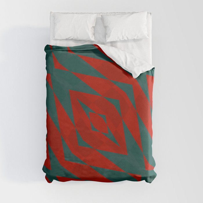 Red and Turquoise Geometric Duvet Cover