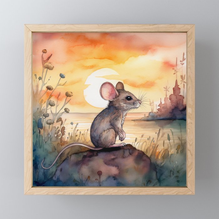 Mouse Watching The Sunset Framed Mini Art Print