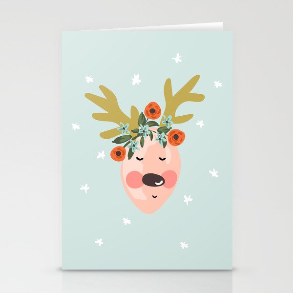  Christmas cute reindeer floral crown Stationery Cards