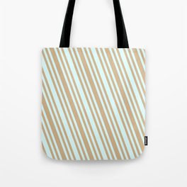 [ Thumbnail: Light Cyan & Tan Colored Striped Pattern Tote Bag ]
