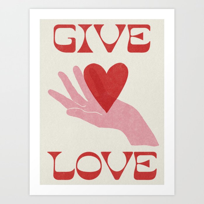 GIVE LOVE \\ Mid-century retro design Art Print
