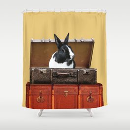 Black and white Rabbit in suitcase Shower Curtain