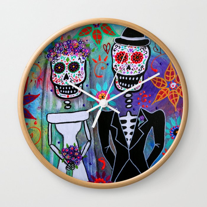 Dia de los Muertos Wedding Couple Painting Wall Clock