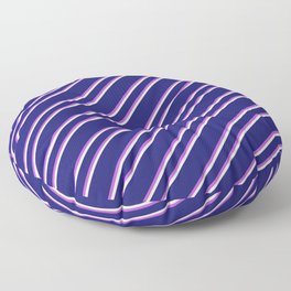 [ Thumbnail: Midnight Blue, Orchid, and Beige Colored Lined Pattern Floor Pillow ]