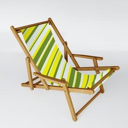 [ Thumbnail: Yellow, Green & Mint Cream Colored Lined Pattern Sling Chair ]