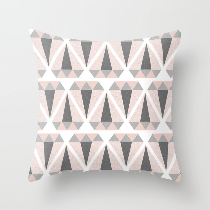Geometric Diamond in Pink and Gray Throw Pillow