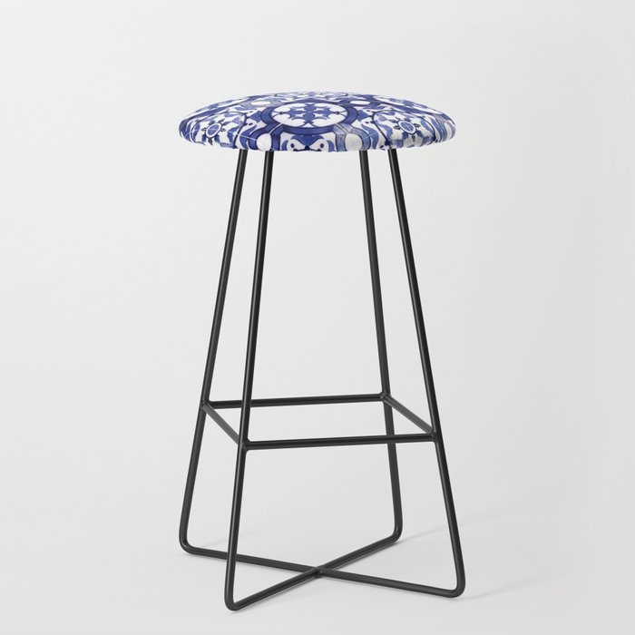Portuguese Tiles Azulejos Blue and White Pattern Bar Stool