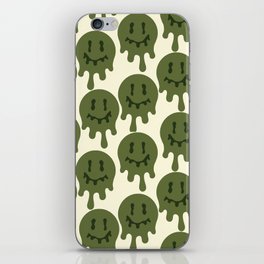 Melted Smiley Faces Trippy Seamless Pattern - Dark Green iPhone Skin