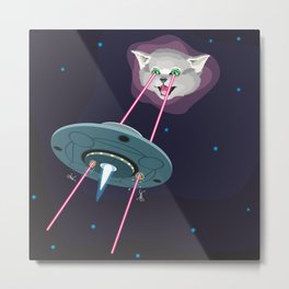 A Cat Named Curiosity Metal Print | Funny, Pop Surrealism, Kitty, Aliens, Cat, Sci-Fi, Spacecat, Animal, Spacekitty, Flyingsaucer 