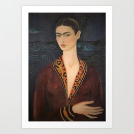 Frida Kahlo self portrait in a velvet dress painting for home and wall decor  Art Print