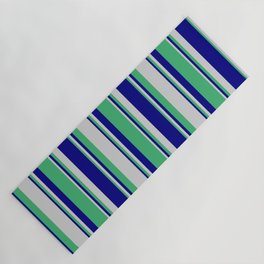 [ Thumbnail: Blue, Sea Green, and Light Grey Colored Lines/Stripes Pattern Yoga Mat ]